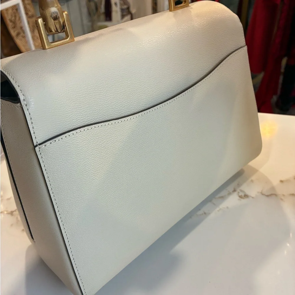 Kate Spade Katy Textured Leather Bamboo Medium Top Handle Bag in Halo